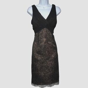 Jones Wear Dress Womens 10 Black Nude Lace Sheath V Neck Cocktail Party